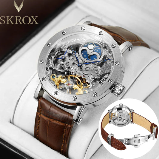 SKROX GMT Moon Phase Automatic Movement Clockwork Mechanical Waterproof Man Wristwatches Original High-End Luxury Male aaa watch