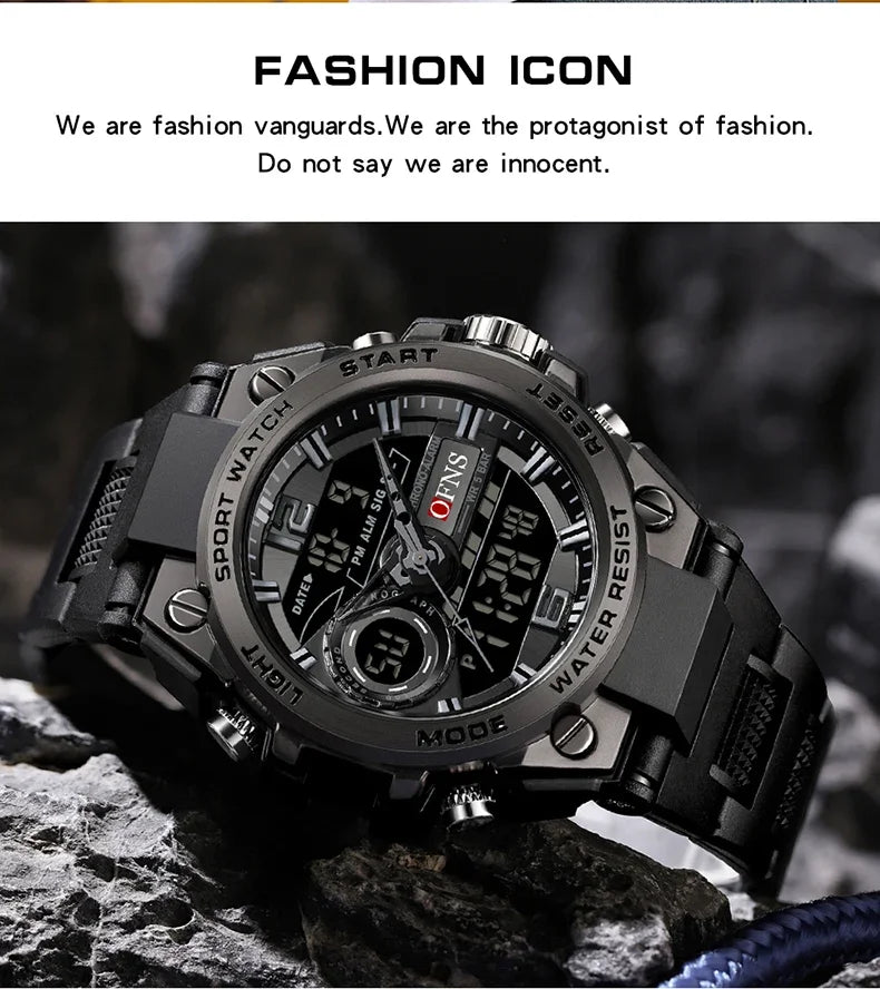 OFNS 6092 New Sport Military Men's Watches Waterproof Quartz Wristwatch LED Digital Watch for Male Clock Relogios Masculino