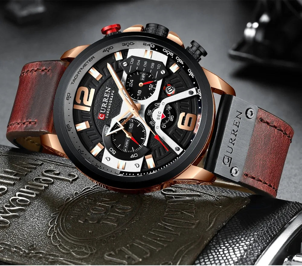 CURREN New Men's Casual Sports Chronograph Blue Top Brand Luxury Military Leather Watch Calendar Clock Relogio Masculino