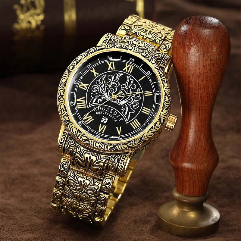 New Pattern Retro Large Dial Stainless Steel Calendar Business Men's Watch for Men Luxury Top Brand Men Watches Reloj Hombre