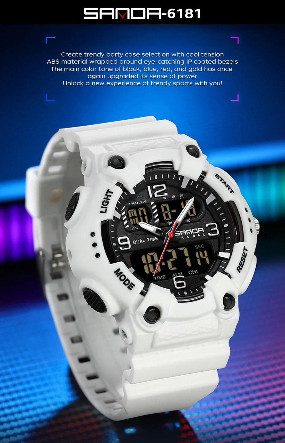 SANDA New 6181 Men's Quartz Electronic Watch Night Glow Date Multi functional Waterproof Student Men's Quartz Electronic Watch