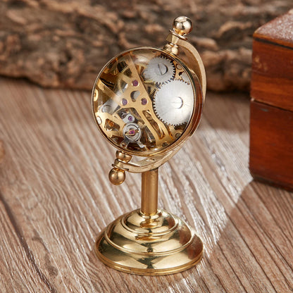 Spinning Globe Mechanical Pocket Watch Vintage Gold Desk Clock Men Male Creative Gift Copper Table Pocket Watches FOB Retro