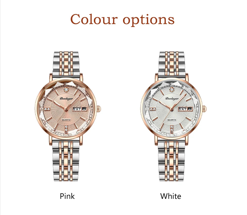 POEDAGAR Women Watch Rose Gold Fashion Quartz Watches Top Brand Luxury Ladies Wristwatch Waterproof Date Week Girlfriend Gift