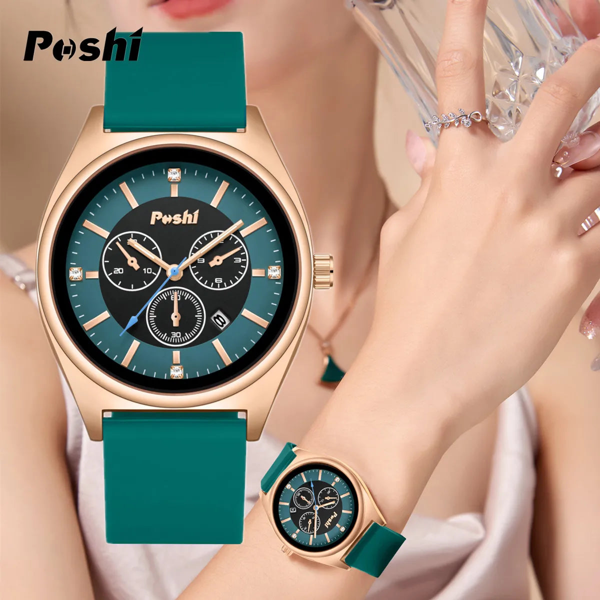 POSHI Fashion Women's Watches Luxury High Quality Silicone Strap Quartz Wristwatch with Date Original Ladies Casual Clock Gift