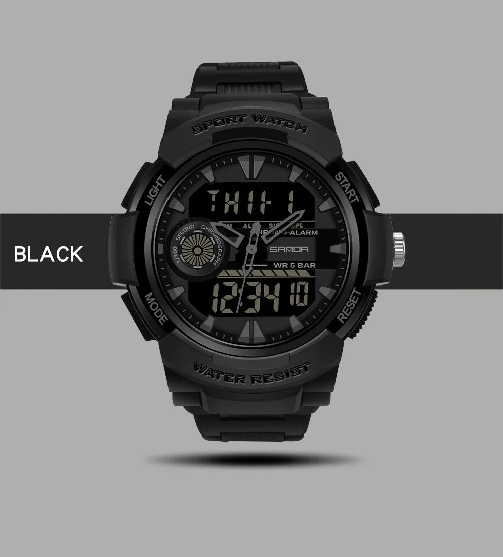 SANDA Digital Watch Men Military Army Sport Quartz Wristwatch Top Brand Luxury LED Waterproof Male Electronic Watches 6002