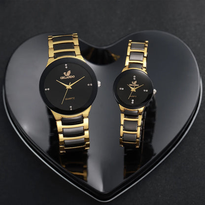 Lot de 4 montres à quartz pour couple avec bracelet en acier et perles pour homme et femme (sans boîte)