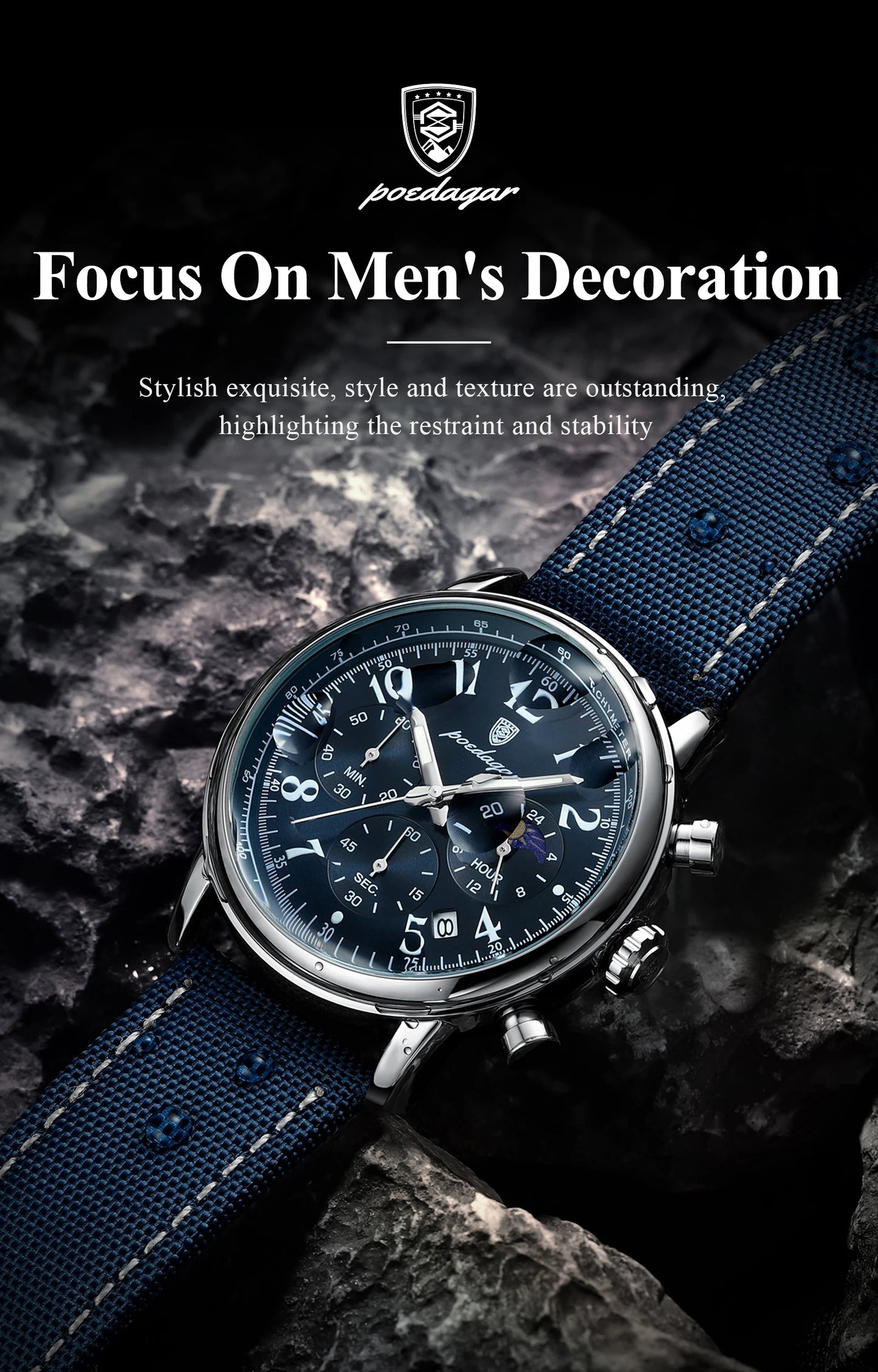 POEDAGAR Luxury Military Sports Watch for Man Waterproof Luminous Chronograph Date Men's Watches Quartz Nylon Leather Men Clock