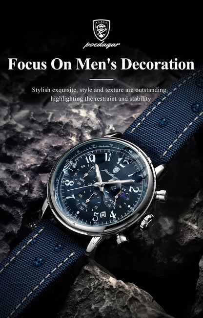 POEDAGAR Luxury Military Sports Watch for Man Waterproof Luminous Chronograph Date Men's Watches Quartz Nylon Leather Men Clock