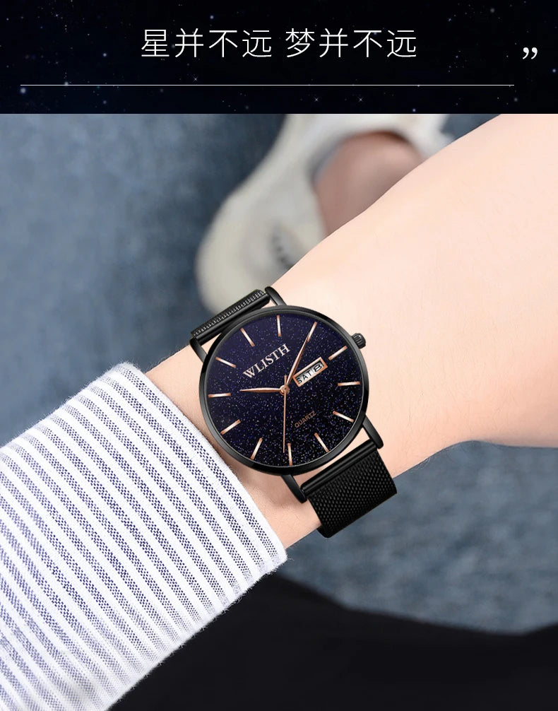 Men's Minimalist Stainless Steel Slim Casual Watch Men Wrist Watch Quartz Clock Water proof with Date