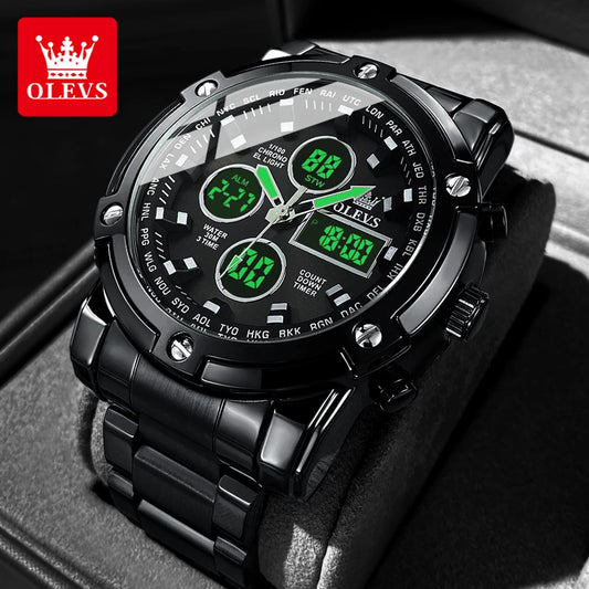 OLEVS Original Men's Watches 48mm Big Dial Multifunctional Chronograph Stainless steel Waterproof Luminous Quartz Watch for Men