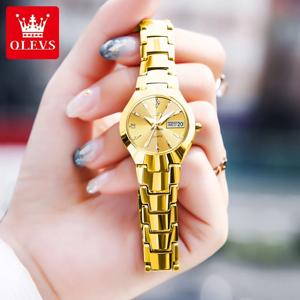 OLEVS Women Watch Quartz Rhombus Mirror Original Quartz Watch for Women Waterproof Luminous Stainless Steel Wristwatch Date Week