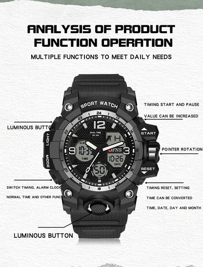 OFNS Top Brand Sports Men's Watches Military Quartz Watch Man Waterproof Wristwatch for Men Clock shock relogios masculino 6030