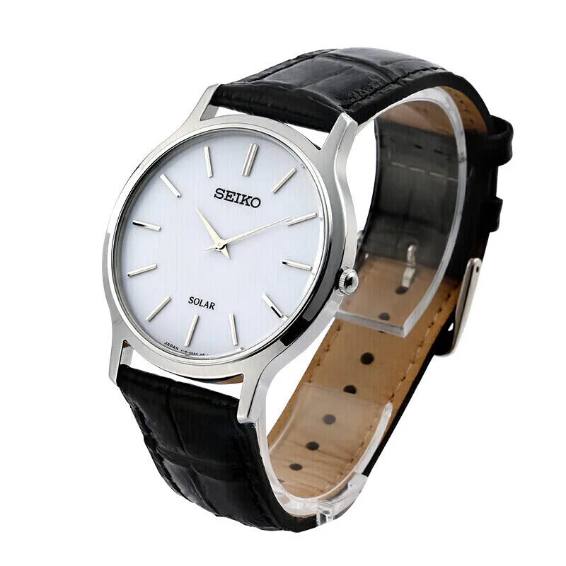 Seiko Quartz Stone Men's Watch Japan Original Leisure Leather Strap White Plate Leisure Watch 10 Bar Waterproof Sup873j1