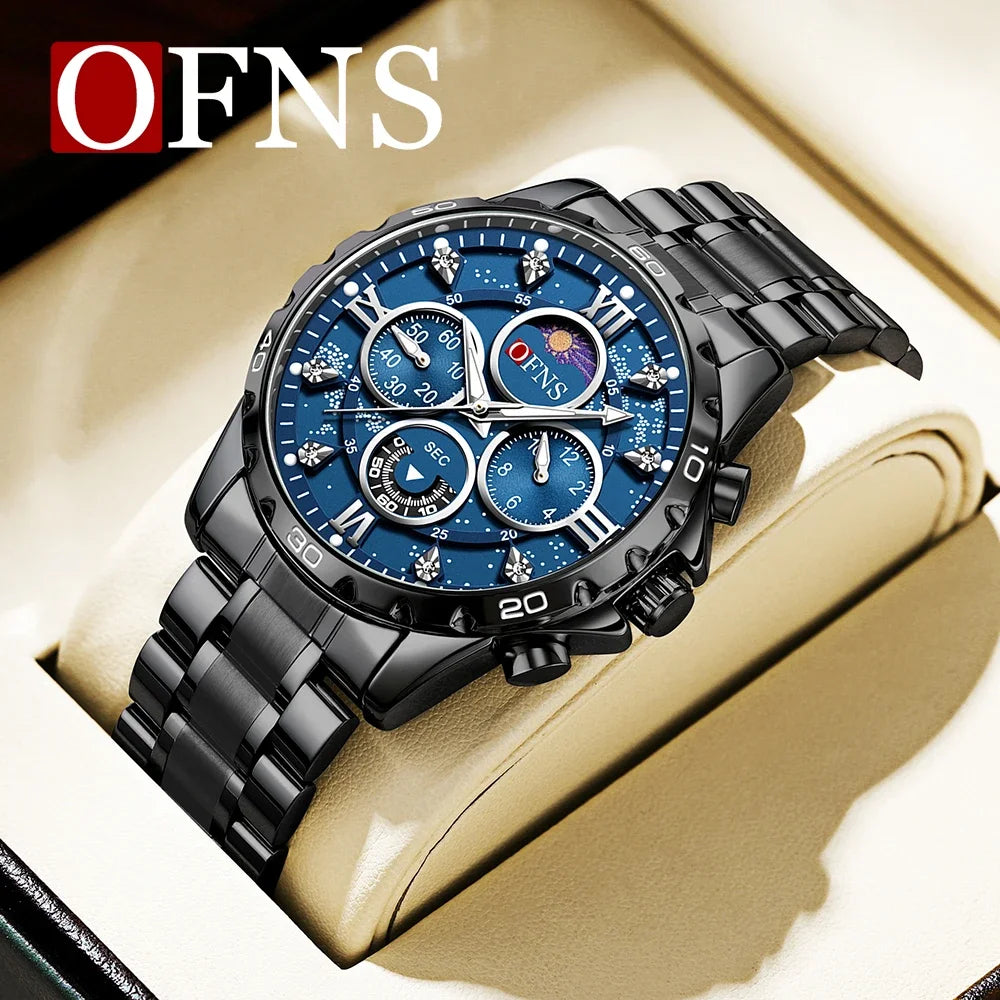 OFNS 1523 Hot selling Men's Steel Band Six Needle Quartz Watch Fashion Trend Minimalist Men's Night Glow Waterproof Men's Watch