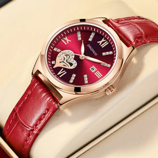 Montre femme UTHAI élégante légère de luxe en cuir rouge Love étanche calendrier dames mode montres à quartz cadeau de Saint Valentin