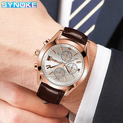 SYNOKE Mode Affaires Hommes Loisirs Non Mécanique Ceinture Alliage Hommes Montre Lueur Nocturne Étanche Calendrier Montre À Quartz