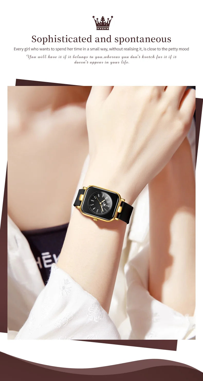 OLEVS NEW Square Watch for Ladies Luminous Waterproof  Silicone Band Simple Wristwatch 2023 Trend Fashion Women Watches Original