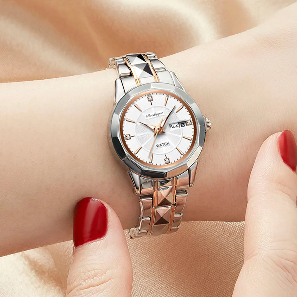 POEDAGAR Exquisite Minimalist Women Watch Luxury Fashion Stain Steel Ladies Waterproof Quartz Wristwatch Rose Gold Female Clock