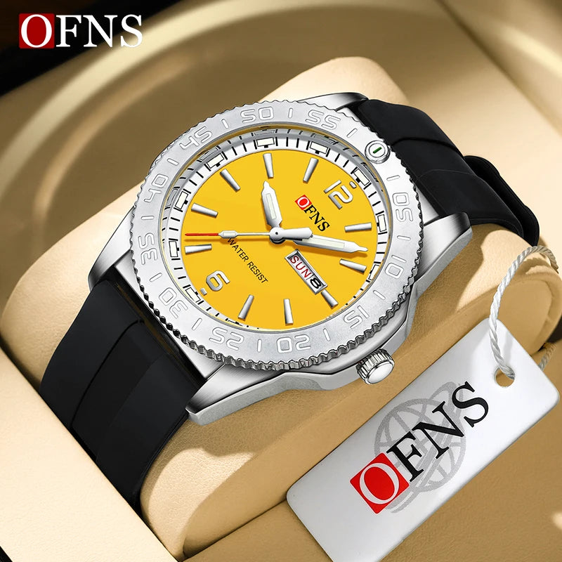 OFNS Top Luxury 8015 Men's Quartz Watch Military Waterproof Watch Business Silicone Band Sports Men's Watch 2024