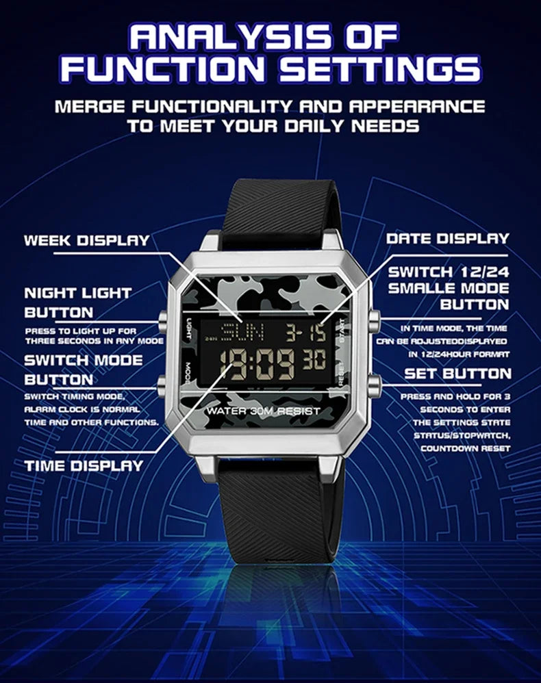 OFNS Brand Top 6161 New Electronic Digital Watch Men's Military Sports Watch Top Luxury LED Waterproof Electronic Men's Watch