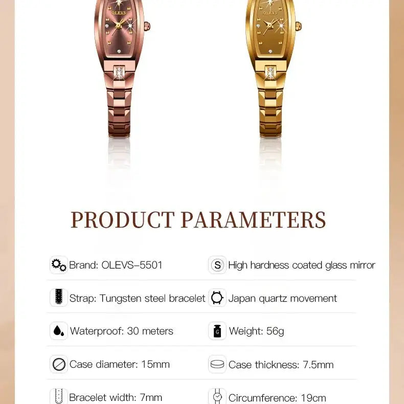 OLEVS Japan Movement Watch for Women Slim Thin Tungsten Steel Strap Elegant Diamond Wristwatch Ladies' Watches Bracelet Set Gift