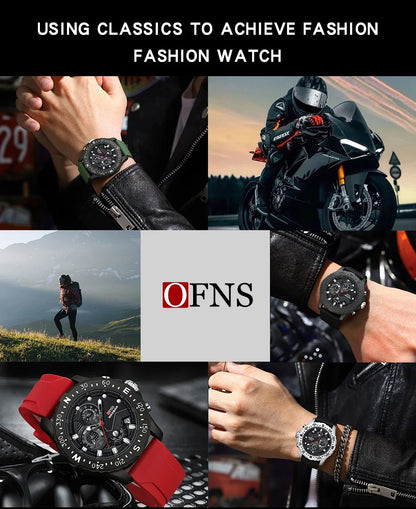 OFNS Brand 1302 Luxury Fashion Men's Quartz Watch Men's Watch Business Silicone Sports Waterproof Military Quartz Men's Watch