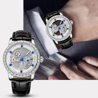 SKROX Blue Diamond Automatic Movement Man watch Skeleton Mechanical Waterproof  Wrist Watches Original High-End Luxury Clockwork