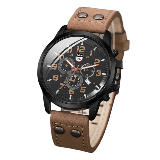 MEN'S MILITARY QUARTZ WATCHES WITH LEATHER BAND SET