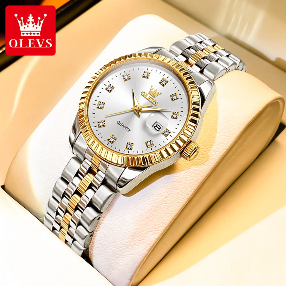 Montres pour femmes OLEVS Montre-bracelet de luxe en diamant élégante pour femmes Montre-bracelet en acier inoxydable étanche Montre lumineuse pour femmes Ensemble de bijoux