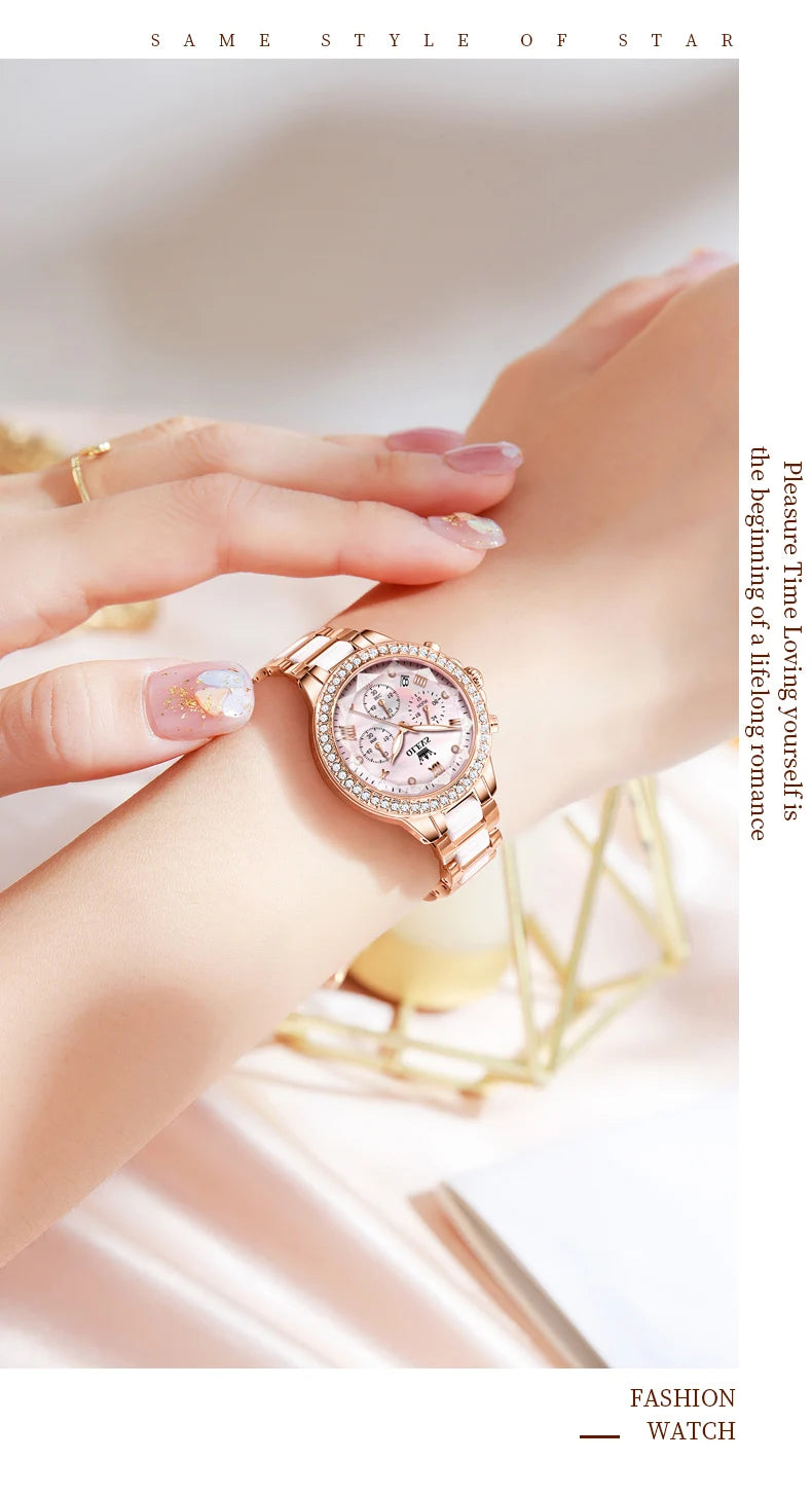 OLEVS 9999 Women Watch Multifunctional Calendar Diamond Luxury Elegant Quartz Watch for Women Bracelet Set Ladies Hands Watch