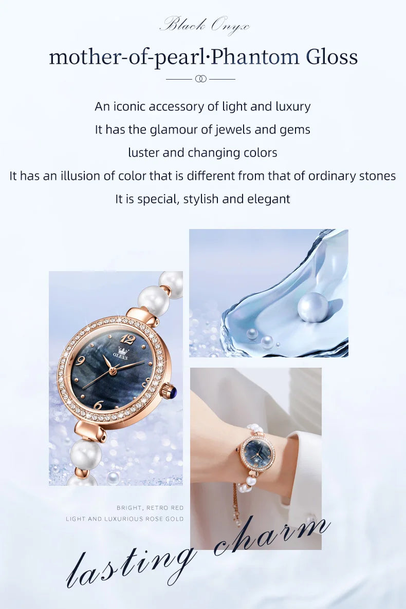 OLEVS Pearl Chain Watch for Women Luxury Diamond Dial Waterproof Original Top Brand Quartz Watches Gift Sets Relógio Feminino