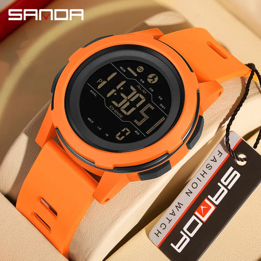 SANDA Brand Men Watches Sports Passometer Calories 50M Waterproof LED Digital Watch Military Wristwatch Electron Men's Watch2189