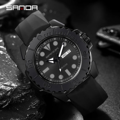 SANDA Casual Fashion Mens Quartz Wrist Watch Silicone Strap Weekly Calendar Display 2023 Fashion New Men Watch Reloj Hombre 3118