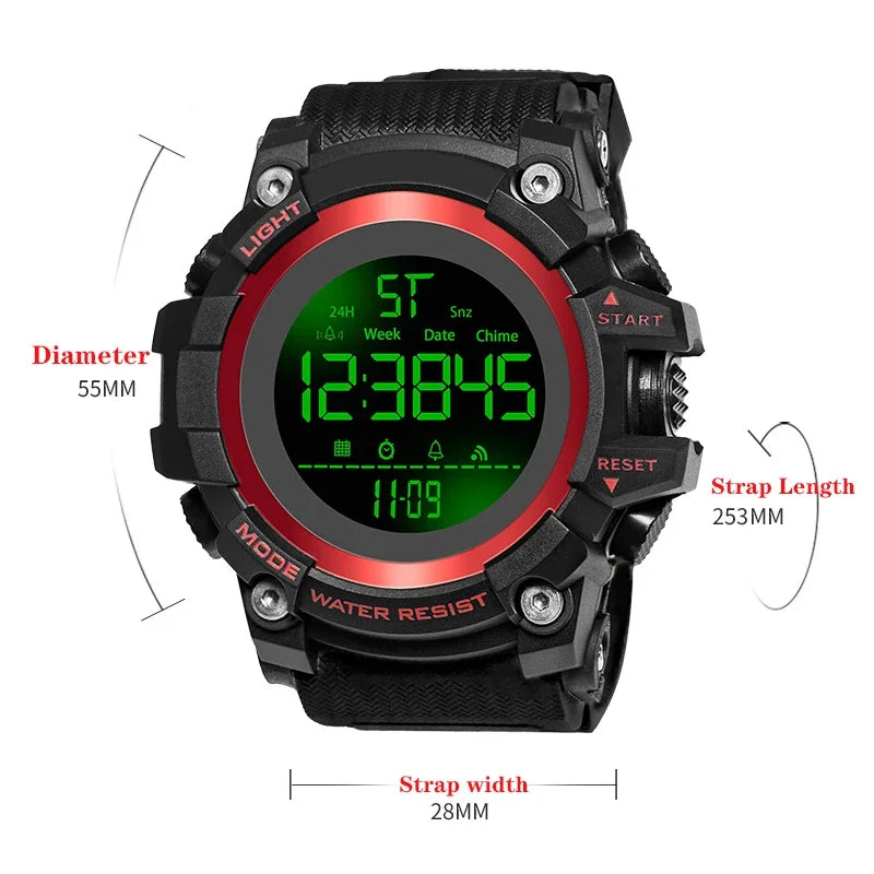 YIKAZE 9030 Montre numérique étanche pour hommes Montres de sport LED Réveil Montre-bracelet électronique Horloge militaire pour homme Cadeau pour enfants