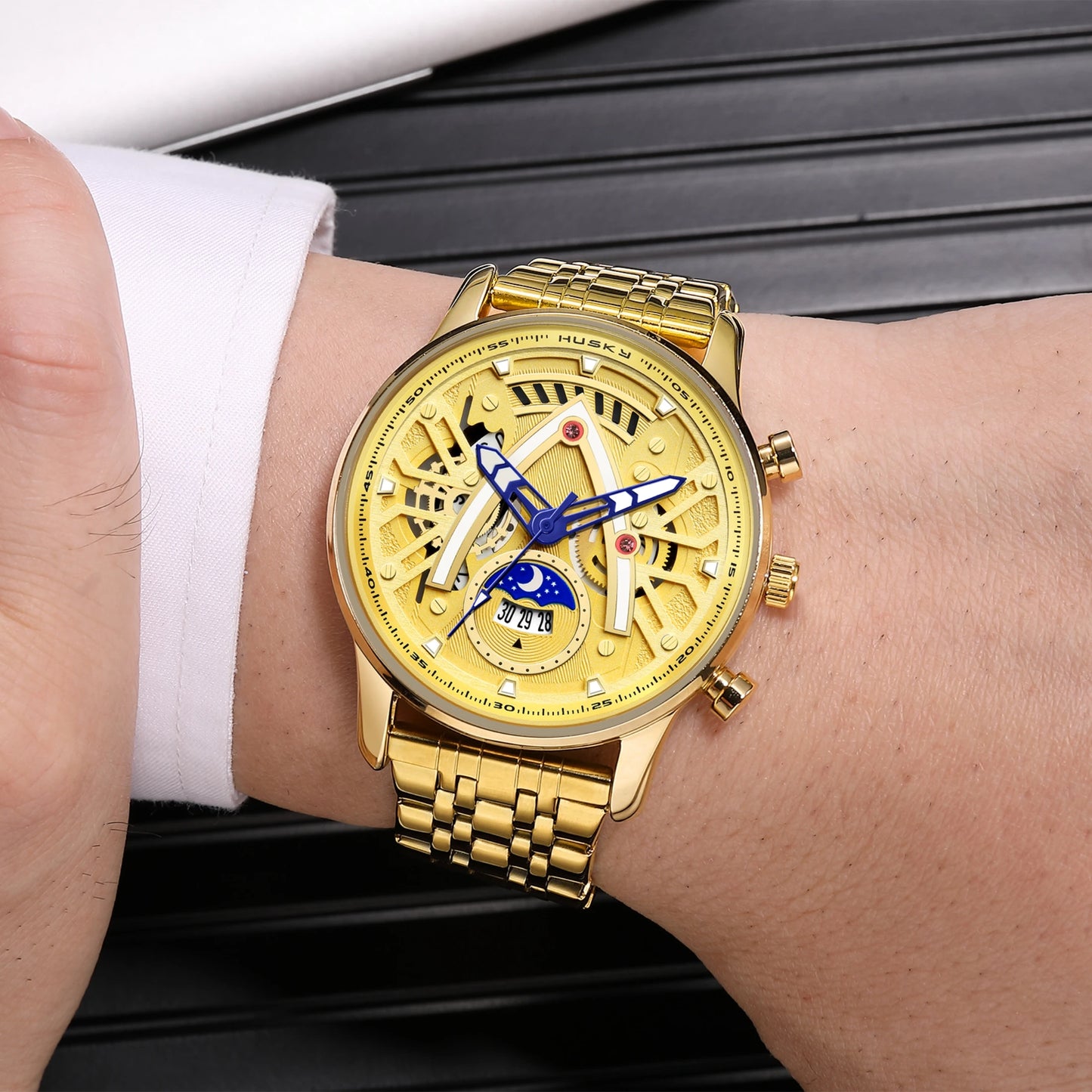 Luxury Skeleton Watches Quartz Watch Men  Sport Clock Casual Business Moon Wrist Watch Relojes Hombre Top 2023