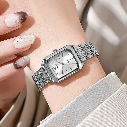 YIKAZE Montre de luxe pour femme en acier inoxydable, montre-bracelet classique à quartz carrée pour étudiante