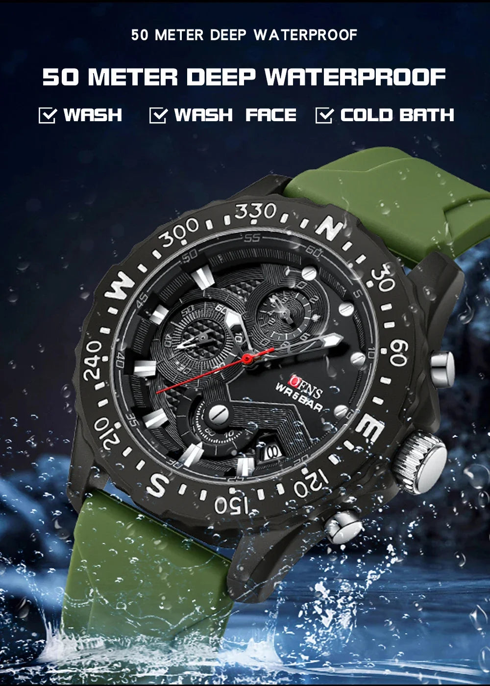 OFNS Brand 1302 Luxury Fashion Men's Quartz Watch Men's Watch Business Silicone Sports Waterproof Military Quartz Men's Watch