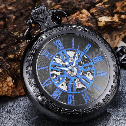 BLACK MENS POCKET WATCH WOMEN LADY PENDANT FOB MECANICAL POCKTE WATCHES FOR MAN SKELETON STEAMPUNK MALE CLOCK reloj hombre