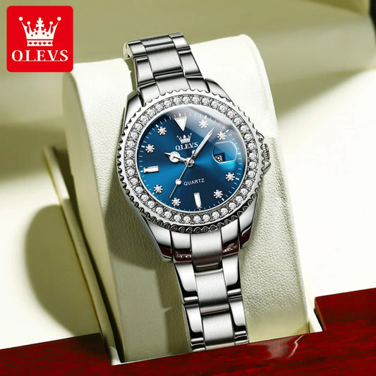 OLEVS Quartz Watch for Women Diamond Dial Luxury Stainless Steel Waterproof Elegant Ladies Fashion Top Brand Women's Watch 9945