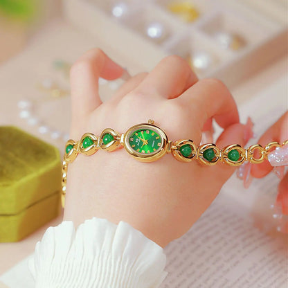 Montre pour femme UTHAI Marque de luxe légère Bracelet en cristal de jade vert Bracelet de mode féminine polyvalent Montres à quartz