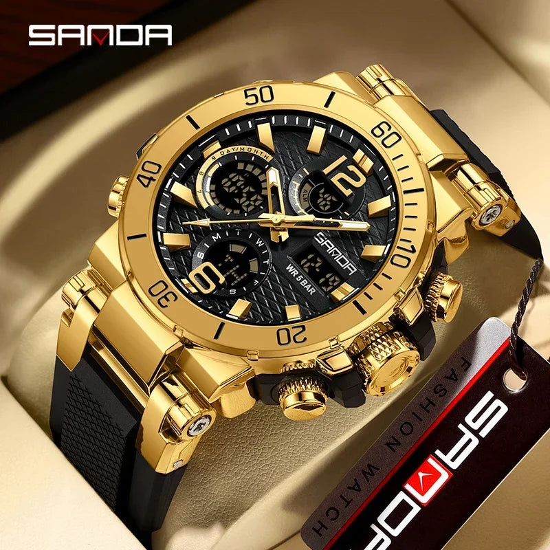 Sanda 2023 Nouvelle Montre Numérique Double Écran Pour Homme Veilleuse Étanche Multifonctionnelle Populaire Réveil Pour Homme Montre-Bracelet 6167