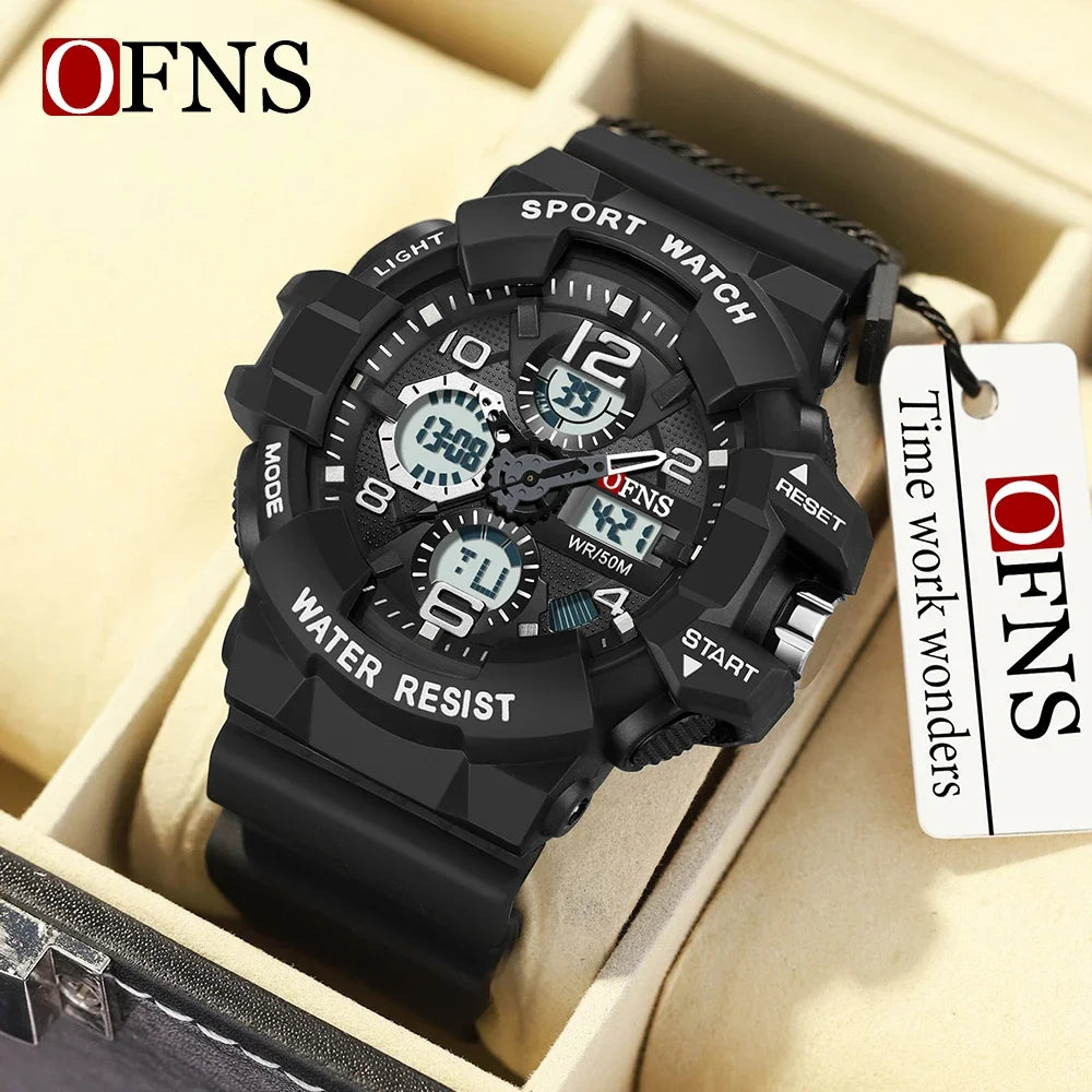 OFNS Top Grade 3168 Fashion Men's Military Multi functional Watch Weekly Sports Belt LED Digital Waterproof Watch Men's Clock