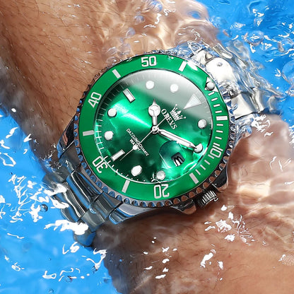 Montre Homme OLEVS Diver Vert Montre Étanche pour Homme Acier Inoxydable Quartz Homme Montre De Luxe Lumineuse