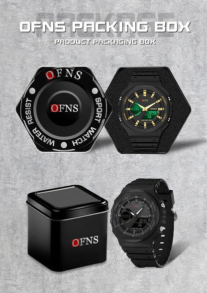 OFNS Top Luxury Men's Quartz Watches Waterproof Men Military Sport Watch Relogio Masculino Dual Display LED Digital Wristwatch