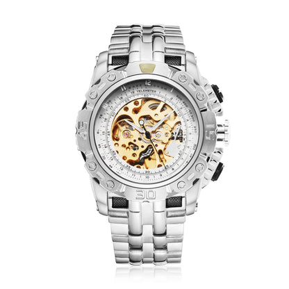 reloj hombre Luxury  Wristwatch Men Skeleton Automatic Mechanical Watch Steel Strap