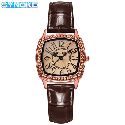 Montre à quartz de luxe Synoke pour femme, tendance, sertie de diamants, grand affichage numérique, montre-bracelet pour femme, rétro