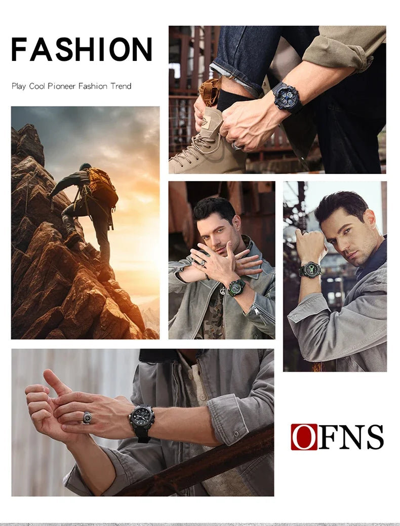 OFNS Top Luxury Men's Quartz Watches Waterproof Men Military Sport Watch Relogio Masculino Dual Display LED Digital Wristwatch