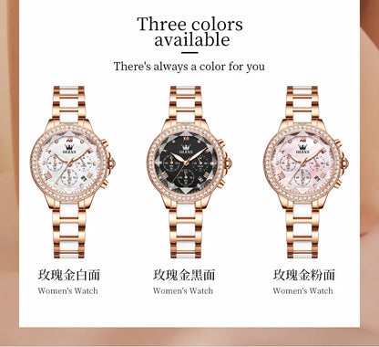 OLEVS 9999 Women Watch Multifunctional Calendar Diamond Luxury Elegant Quartz Watch for Women Bracelet Set Ladies Hands Watch