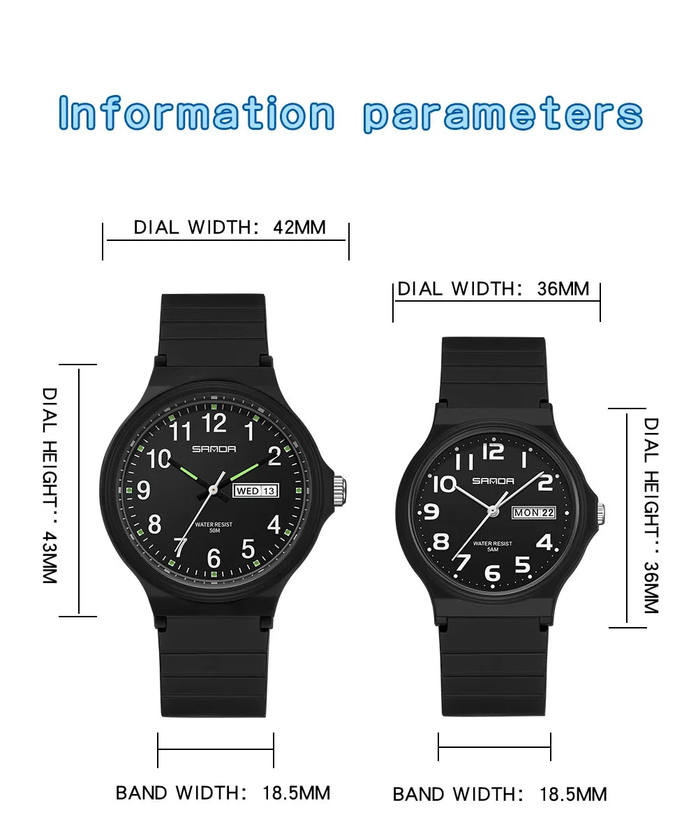 Sanda New 9072 Children's Dual Calendar Electronic Quartz Watch Outdoor Waterproof Simple Male and Female Student Couple Watches