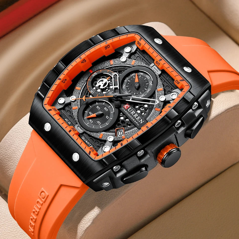 CURREN New Fashion Brand Men's Wristwatches Sport Chronograph Quartz Silicone Bracelet Watches Waterproof Luminous Hands Clock